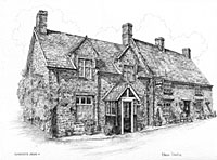 Commissioned Pen and ink illustration, Typical stone village pub enhanced shadows and details